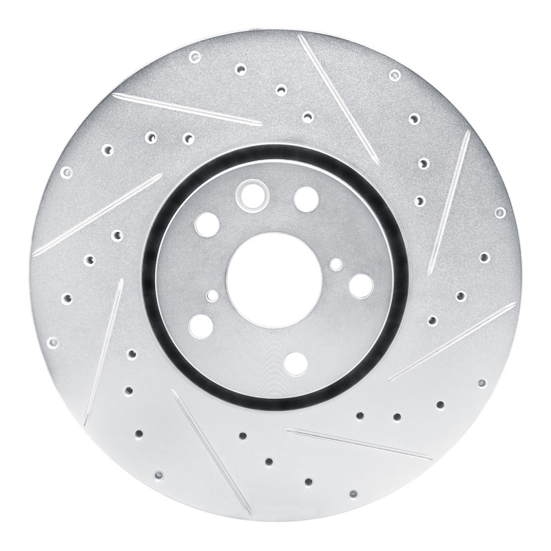 Ford Mustang Brake Rotor (1) - Front Right - R1 Concepts - Drilled & Slotted - Silver - `20-`22
